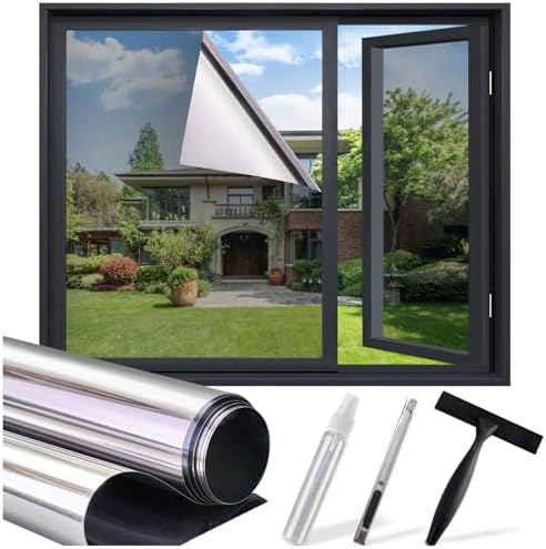 SUNBABY Window Privacy Film, One Way Mirror & Heat Blocking, 17.5"x118.1"