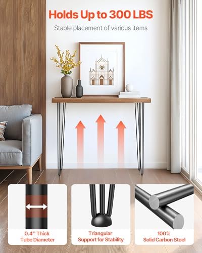 VEVOR Hairpin Table Legs 36 in Black Set of 4 Desk Legs 220 lbs Load Capacity Each Leg Hairpin Desk Legs 3 Rods for Bench Desk Dining End Table Chairs Carbon Steel DIY Heavy Duty Furniture Legs