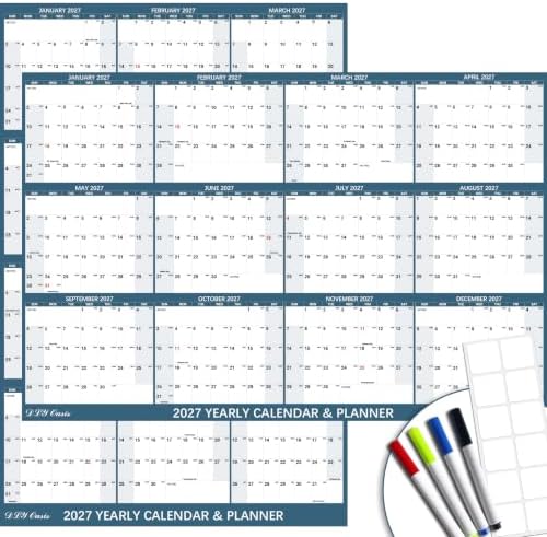 32" x 48" 2027 Wall Calendar 12 Month, Rolled Wet & Dry Erase Calendar