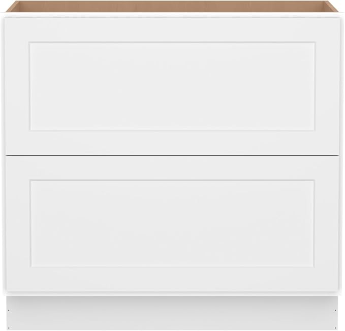 Furinno Shaker Drawer Base Kitchen Cabinet with 2-Drawers, White | 24 D x 36 W x 34.5 H, Ready to Assemble, Plywood, for Pantry, Dining Room