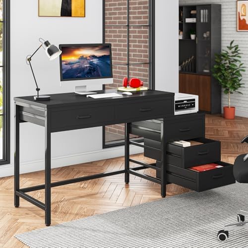 Tribesigns Computer Desk with 5 Drawers, Reversible Home Office Desks