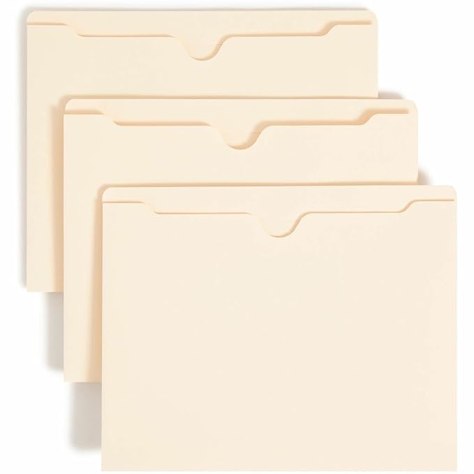 Smead File Jackets Letter Size for File Folders, Reinforced Straight-Cut Tab, 2" Expansion, Letter Size, Value Filing Products, Pack of 50