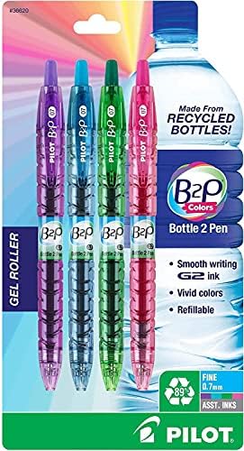 PILOT B2P Colors Gel Pen, Fine Point 0.7mm, Assorted Colors, 4-Pack