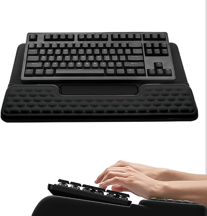 Wrist Rest for Computer Keyboard, 2 in 1 Keyboard Wrist Support Pad, Memory Foam Keyboard Riser Holder Lift Tray with Wrist Pad for Easy Typing for Office Desk, Home, School (Square Black)