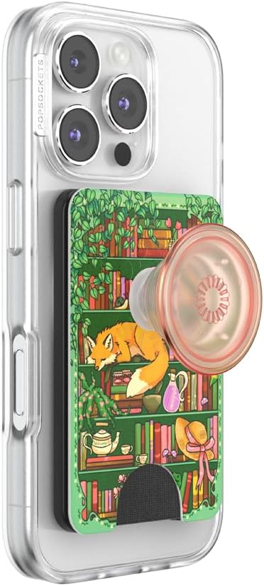 PopSockets Phone Wallet for MagSafe with Grip- Stored Shelves | PopWallet, Holds 3 Cards, Magnetic, Removable, Secure, Bookish, Book, Reading