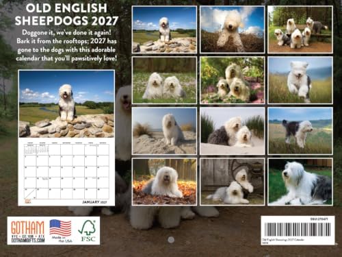 Old English Sheepdog Calendar 2027 Monthly Wall Calender 12 Month