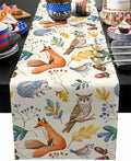Fall Table Runner Autumn Animal Table Runners Harvest Thanksgiving Owl Bird Fox Leaves Cotton Linen Dresser Scarf Kitchen Dining Table Decor for Autumn Holiday Party Coffee 13x60 Inch