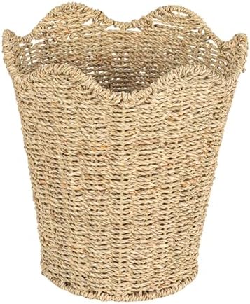 Household Essentials Woven Wastebin with Scalloped Edge, Natural