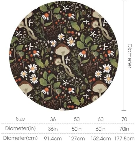 Wild Mushrooms Tablecloth, Rustic Chamomile Flowers Herbs Plants Retro Botanical Mushroom Natural Print Table Cover for Kitchen Dining Room Picnic Camping Indoor Outdoor, 60x60in