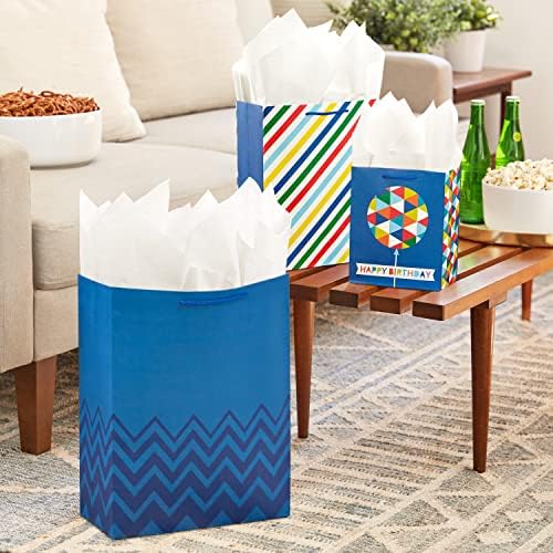 Hallmark Gift Bag Assortment, 12-Pack, 3 Sizes (Birthday, Stripes, Dots)