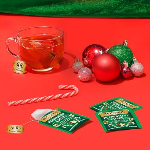 Twinings Peppermint Cheer Herbal Tea Individually Wrapped Bags, 20 Count (Pack of 2), Peppermint & Vanilla, Naturally Caffeine-Free, Enjoy Hot or Iced, 20 Teabags