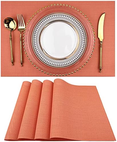 WAZAIGUR Placemats Crisscross Woven Vinyl Place Mats Set of 4 Orange
