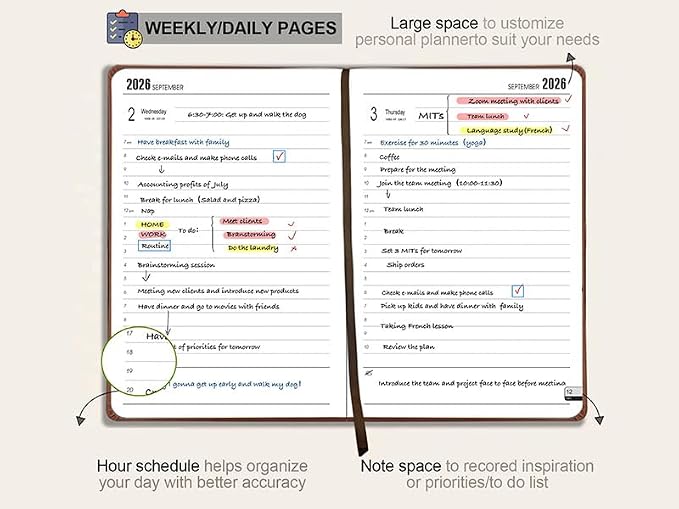 Benkaim Academic Daily Planner 2026-2027 One Page A Day (8.5"x5.8"), Calendar Book with Hourly Schedule, Appointment Book July 2026 to June 2027 Hard Cover (Blue)