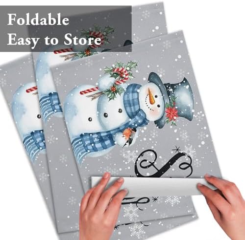 Snowman Christmas Placemat 1PC, Let It Snow Winter Holiday Heat Resistant Washable Table Place Mats Grey White Cotton Table Linens Party Holiday Decor for Kitchen Dining Outdoor Indoor