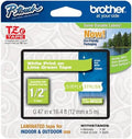 Brother Genuine P-Touch TZE-MQG35 Tape, 1/2" (0.47") Laminated White on Lime Green Water-Resistant 0.47" x 16.4 ft (24mm x 8mm), Single-Pack