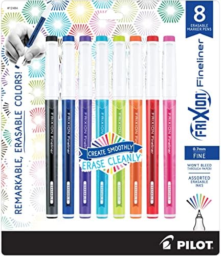PILOT FriXion Fineliner Erasable Marker Pens, Fine Point 0.7 mm, Pack of 8