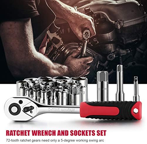 Eastvolt 218-Piece Household Tool Kit, Auto Repair Tool Set, Tool Kits for Homeowner, Plier, Screwdriver Set, Socket Kit and Toolbox Storage Case,Black + Red