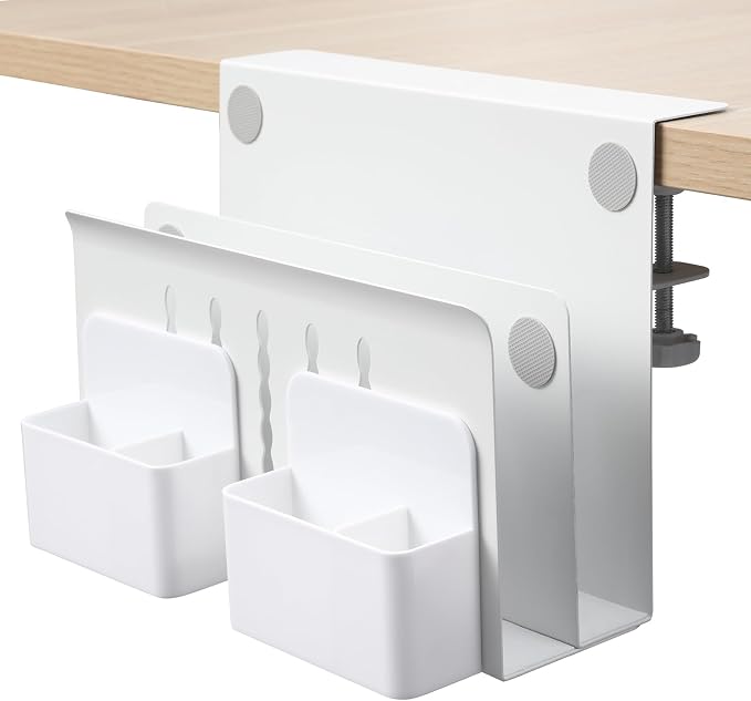MAXECHO Desk Side Storage, Under Desk Laptop Mount, Table Side Hanging File Organizer, No Drill Clamp On Cable Management Tray, Laptop Holder with Magnetic Pen Holder for Office and Home, Load 22 Lbs