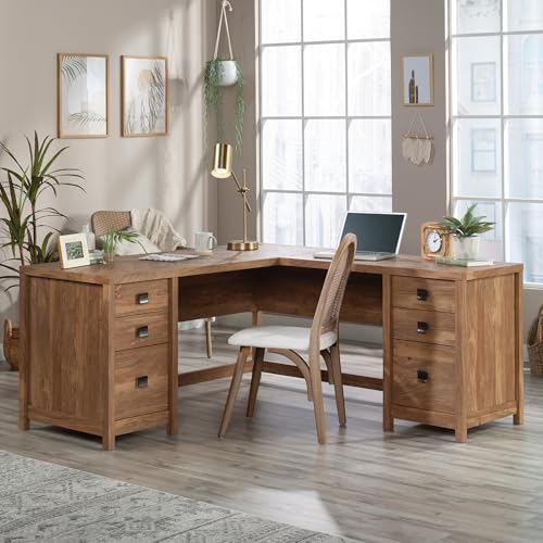 Sauder Cannery Bridge L-Shaped Desk with 6 Storage Drawers, Sindoori Mango Finish