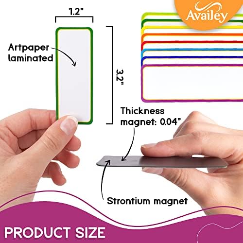 Availey 48 Pieces (3.2 x 1.2) - Colored Border Magnetic Dry Erase Labels - Reusable Strips for Classroom Home Office Garage Refrigerator Blank Writable Erasable Cards Name Tags Students Locker Shelf