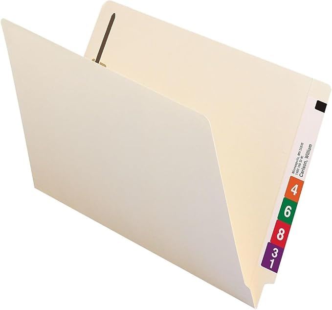 Smead End Tab 1-Fastener File Folder, Shelf-Master® Reinforced Straight-Cut, Legal Size, Manila, 50 Count, 37110