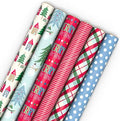 Hallmark Cute Recyclable Christmas Wrapping Paper (6 Rolls: 180 Sq. Ft. Total) Red, Blue, Green Plaid, Merry Everything, Colorful Houses, Snowmen and Trees, Dots, Stripes
