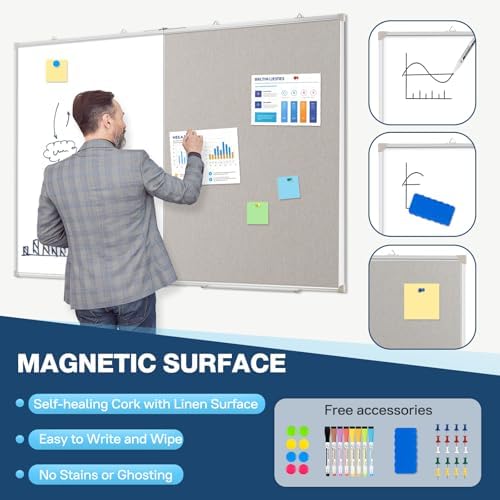 Large White Board Dry Erase Foldable Bulletin Board Combo 48x36 for Wall