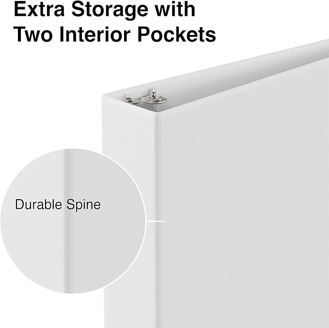 Staples Economy 2‑Inch 3‑Ring View Binder, White, Clear Overlay, Lightweight Round Rings, Budget Organizer for School & Office, 3‑Pack