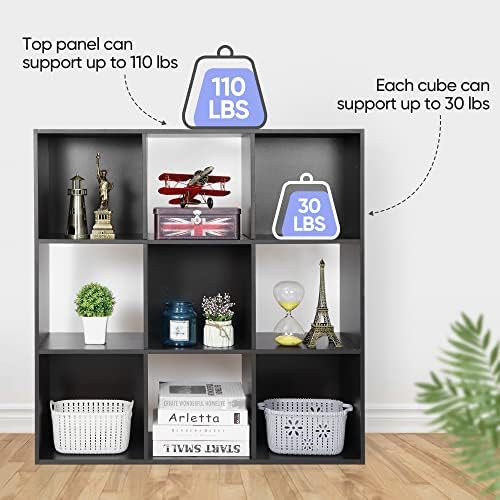 9 Cube Storage Shelf Organizer, Wood Bookshelf Organization Unit, Cube Shelves for Home Office Bedroom Living Room, Black