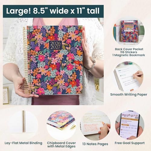 bloom daily planners HARDCOVER Planner 2026-2027 (8.5" x 11") Academic Year (July 2026 - July 2027) - 13 Months Task Goal Planner for Women - Monthly & Weekly Agenda Book - Floral Fiesta