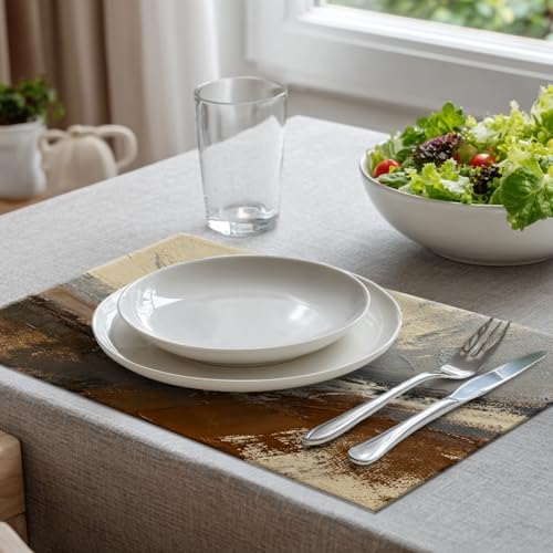 Batmerry Multicolored Modern Abstract Linen Placemats Set of 6, Artists Oil Paints Closeup Washable Table Mats for Kitchen Table Thickened Heat Insulation Dining Set Indoor Outdoor 12X18 in