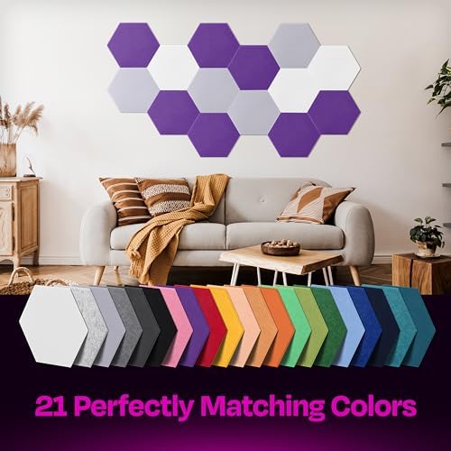 Acoustic Panels 12-Pack Soundproof Wall Panels 14"X12.1"X0.4" Sound Panels High Density Sound Dampening Panels - [Midnight Purple Hexagon]