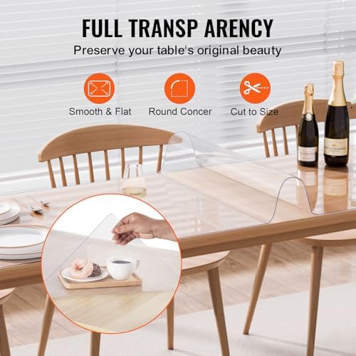 VEVOR Plastic Table Cover, 42 x 96 Inch 1.5 mm Thick Clear Rectangle PVC Desk Mat Protector, Waterproof & Easy Cleaning Desk Pad Tablecloth, for Office Dresser, Dining Room, Night Stand