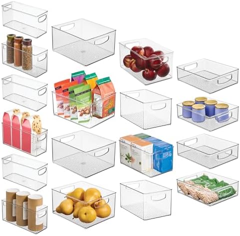 iDesign Stackable Plastic Handle Bin Storage Organizers, 18 Pack, Clear