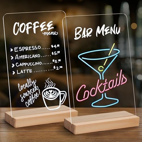 SELEAD Acrylic Clear Board Bar Signs with Wooden Stand - 2 Pack 8x12 Inch