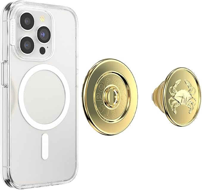 PopSockets Phone Grip for MagSafe, Magnetic Holder- Enamel Dungeness | Removable, For Kindle / Android / iPhone, With Magnet, Gold, Enamel, Designs