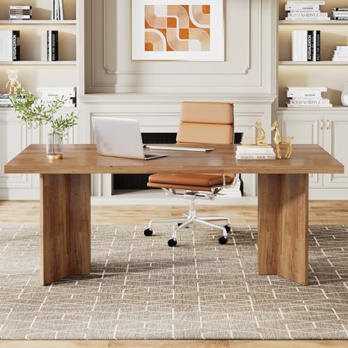 Tribesigns 63-inch Executive Desk, Vintage Home Office Computer Desk with Large Tabletop, Farmhouse Wood Writing Conference Table Workstation for Office, Study, Walnut Brown