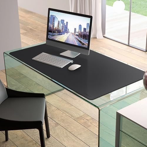Mydours 43" x 24" XXL Large Desk Mat, PU Leather Full Desk Mouse Pad, Black