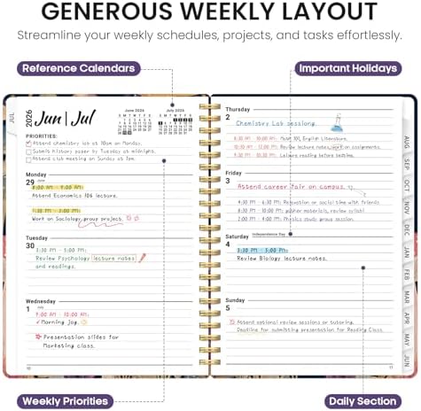 Planner 2026-2027, Monthly & Weekly Jul 2026-Jun 2027 Calendar Planner