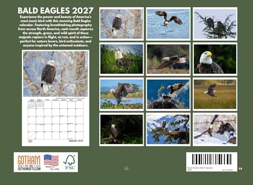 JJ Audubon Tribute Bald Eagle Calendar 2027 Monthly Wall Calender 12 Month