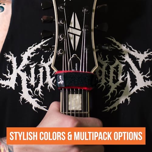 Gruv Gear Fret Wrap & Guitar Mute Matt Heafy Edition, Fretwrap for Acoustic, Electric & Bass | String Dampener Recording, Tapping & Practice Accessory (1 Pack, Small Black and Red, Fits 4 String