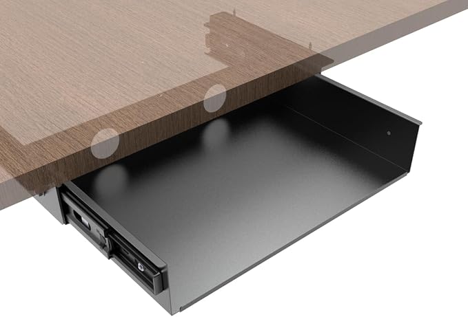 13 inch Under Desk Slide Out Storage Shelf with Cable Managment | Steel Sliding Under Desk Tray Drawer for Standing Desks, Workstations, Cabinet or Gaming