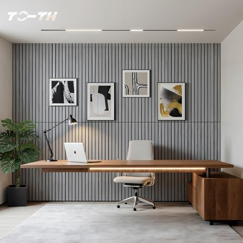 TO-TH Acoustic Panels Wood-Look Sound Proofing Wall Panel 4 Pack, Gray Oak