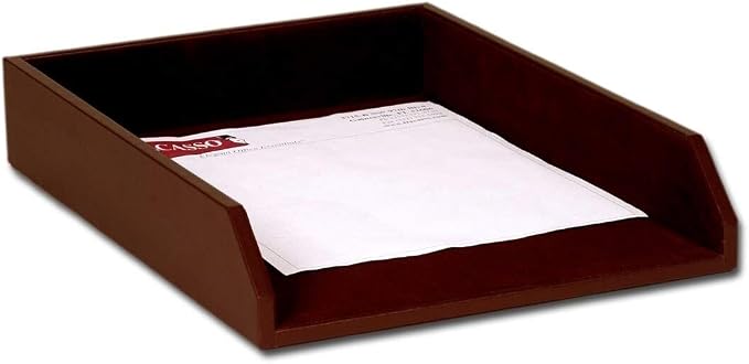 Dacasso Chocolate Brown Leather Letter Tray, Legal Size