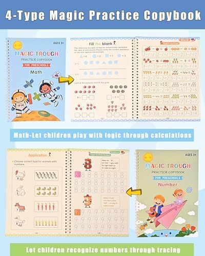 Magic Grooved Reusable Writing Books, Tracing Workbook for Kids Ages 3‑8
