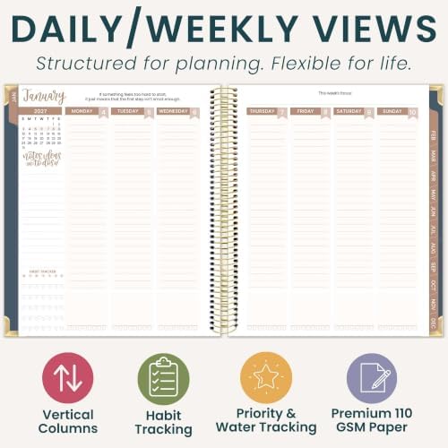 bloom daily planners 2027 Hardcover Goal & Vision Planner (January - December 2027) - Monthly & Weekly Calendar Year Agenda Organizer - 7.5" x 9" - Navy Linen