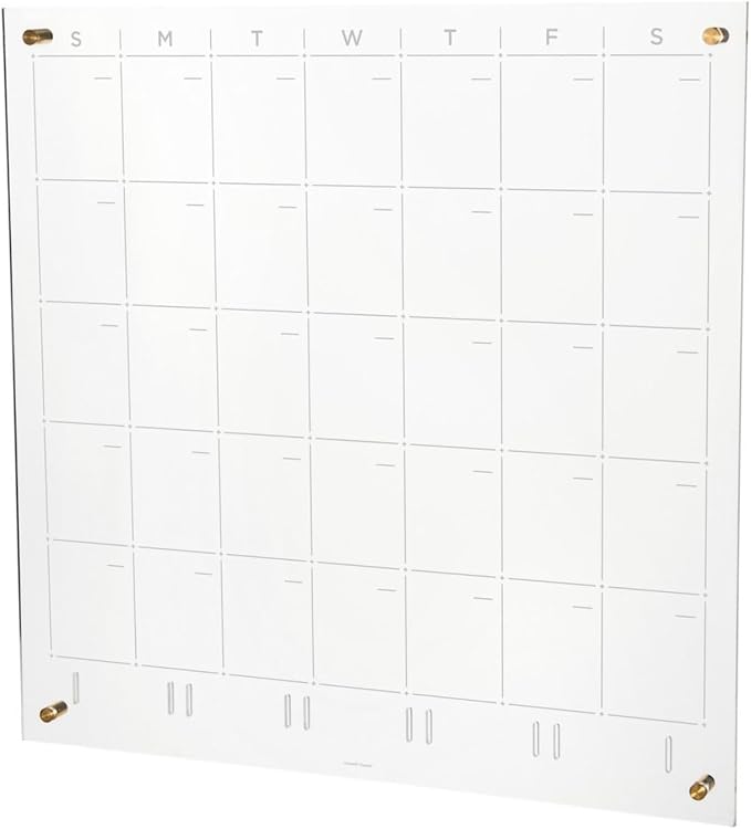 russell+hazel Acrylic Monthly Wall Calendar, Clear and Gold-Tone, Includes Wet Erase Markers and Mounting Hardware, 24” x 24” x .25”, Model Number: 44624