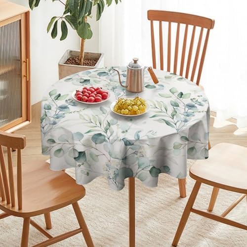 Green Eucalyptus Tablecloth, Watercolor Floral Spring Botanical Plants Herb Sage Print Table Cover for Home Kitchen Dining Table Party Camping Decor, 60x60in