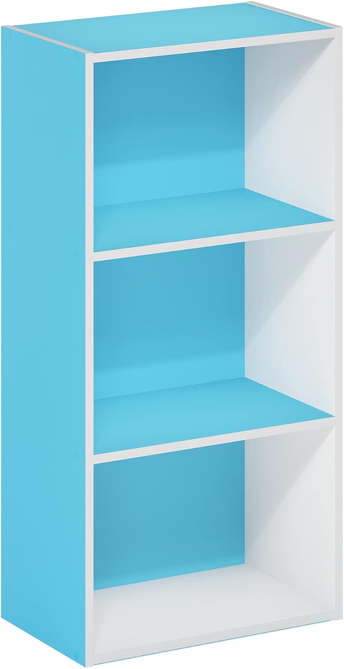 Furinno LUDER 3-Tier Book Shelf, Open Shelves Bookshelf, Light Blue/White | 9 x 16 x 31.4, Closed Back, Modern Bookcase, for Living Room, Bedroom, Home Office