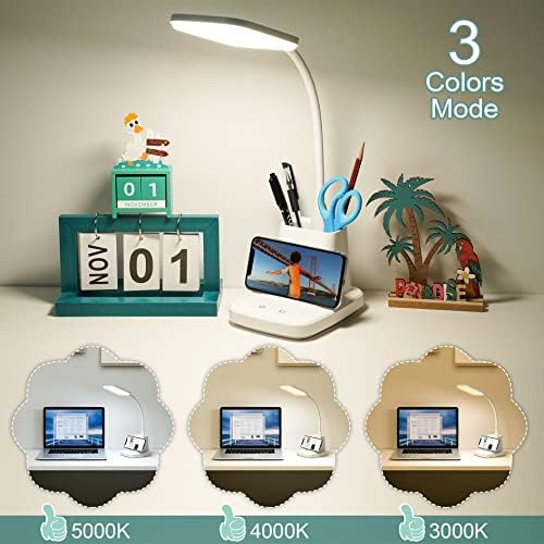 Upgraded 10W Wireless Charging LED Desk Lamp with Pen Holder, White